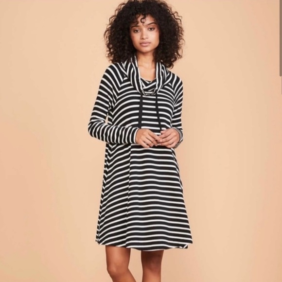 Lou & Grey Striped Signaturesoft Drawstring Cowl Dress - Picture 1 of 2